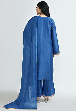 Hand Embroidered Cotton Silk Pakistani Suit in Blue