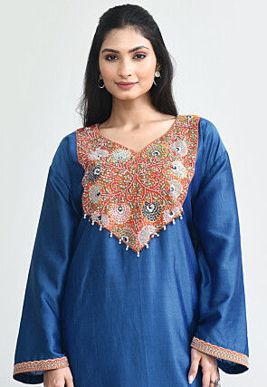 Hand Embroidered Cotton Silk Pakistani Suit in Blue