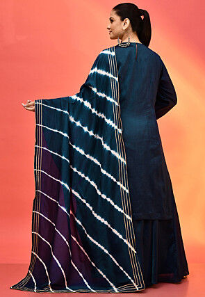 Hand Embroidered Cotton Silk Pakistani Suit in Navy Blue