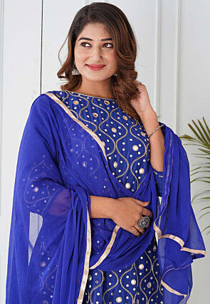 Hand Embroidered Cotton Silk Pakistani Suit in Royal Blue