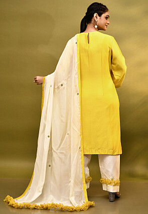 Hand Embroidered Cotton Silk Pakistani Suit in Yellow
