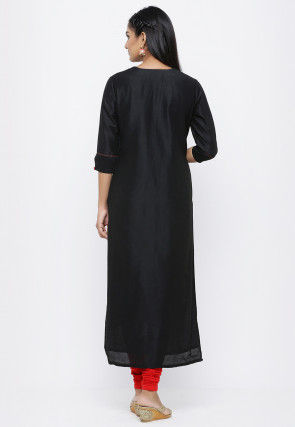 Hand Embroidered Cotton Silk Straight Suit in Black