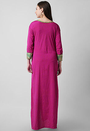 Hand Embroidered Crepe Abaya Style Suit in Magenta
