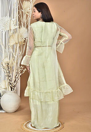 Hand Embroidered Crepe Crop Top Set in Pastel Green