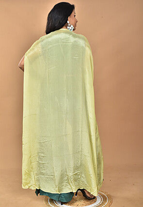 Hand Embroidered Crepe Crop Top Set in Teal Blue