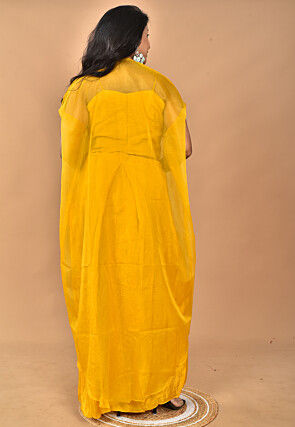 Hand Embroidered Crepe Crop Top Set in Yellow