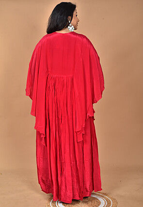 Hand Embroidered Crepe Gown in Fuchsia