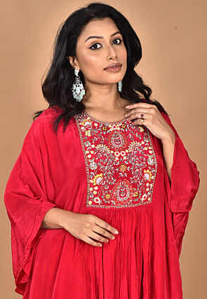 Hand Embroidered Crepe Gown in Fuchsia