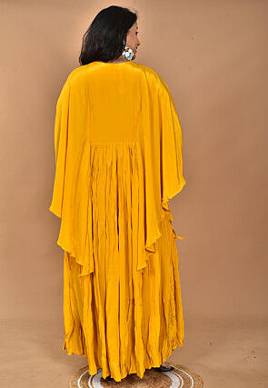 Hand Embroidered Crepe Gown in Mustard