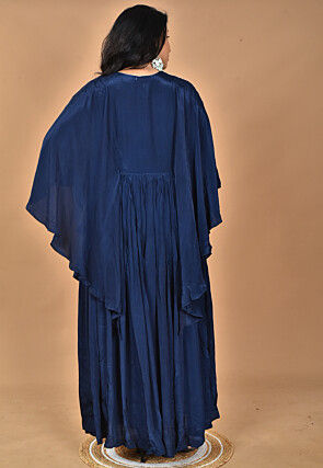Hand Embroidered Crepe Gown in Navy Blue