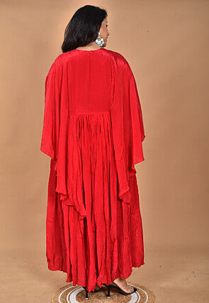 Hand Embroidered Crepe Gown in Red