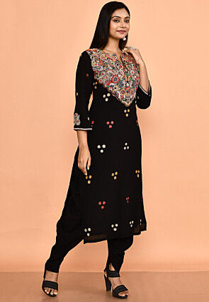 Hand Embroidered Crepe Pakistani Suit in Black