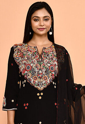 Hand Embroidered Crepe Pakistani Suit in Black