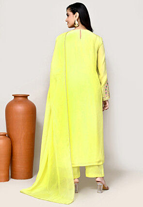Hand Embroidered Crepe Pakistani Suit in Yellow