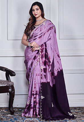 Hand Embroidered Crepe Saree in Purple