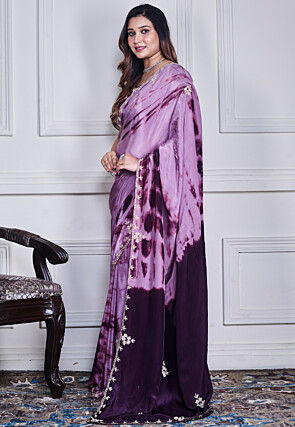 Hand Embroidered Crepe Saree in Purple
