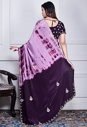 Hand Embroidered Crepe Saree in Purple