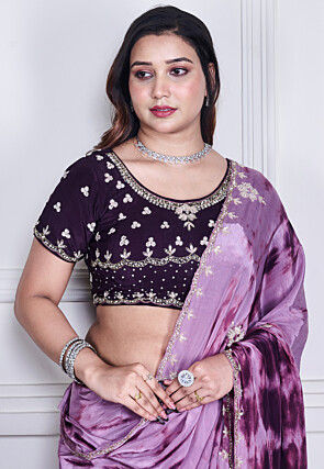 Hand Embroidered Crepe Saree in Purple