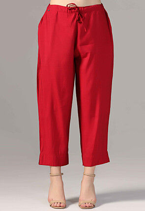 Hand Embroidered Crepe Tunic Set in Red