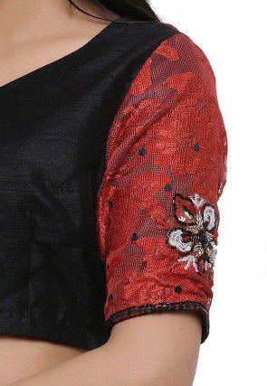 Hand Embroidered Dupion Silk Blouse in Black and Maroon