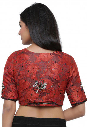 Hand Embroidered Dupion Silk Blouse in Black and Maroon