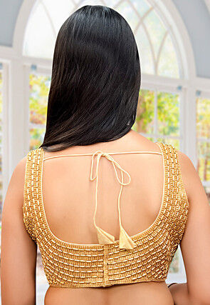 Hand Embroidered Dupion Silk Blouse in Golden