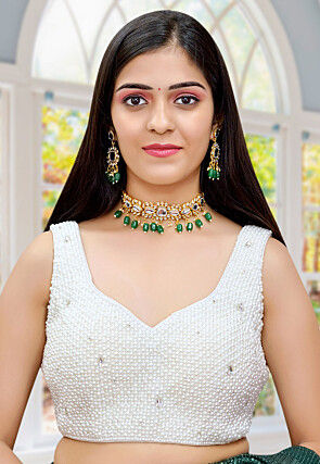 Hand Embroidered Dupion Silk Blouse in Off White
