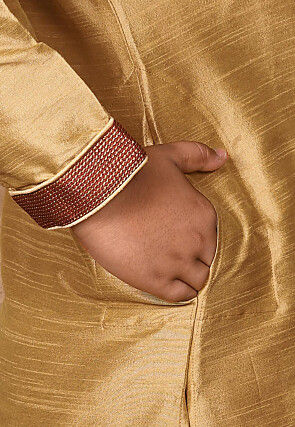 Hand Embroidered Dupion Silk Kurta in Beige