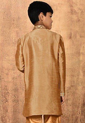 Hand Embroidered Dupion Silk Kurta in Beige