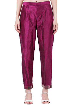 Hand Embroidered Dupion Silk Straight Kurta Set in Magenta