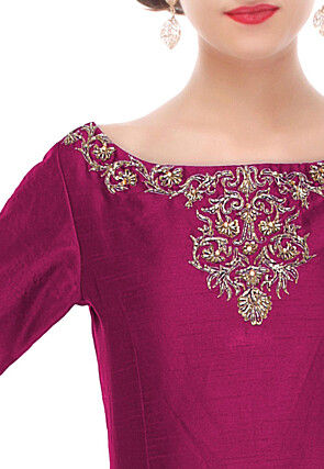 Hand Embroidered Dupion Silk Top in Magenta