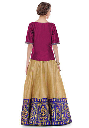 Hand Embroidered Dupion Silk Top in Magenta