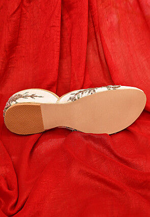 Hand Embroidered Dupion Silk Women Jutti in Light Beige