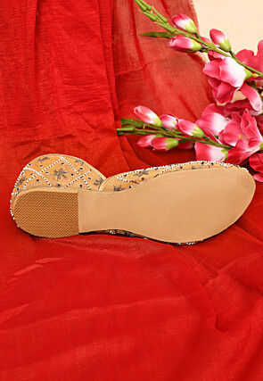 Hand Embroidered Dupion Silk Women Jutti in Mustard