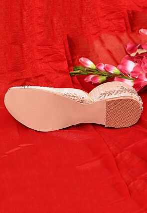 Hand Embroidered Dupion Silk Women Jutti in Pink