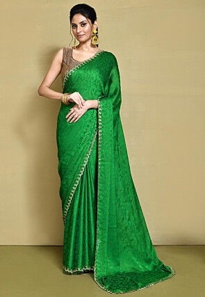 Hand Embroidered Chiffon Brasso Saree in Green