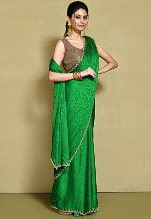 Hand Embroidered Chiffon Brasso Saree in Green
