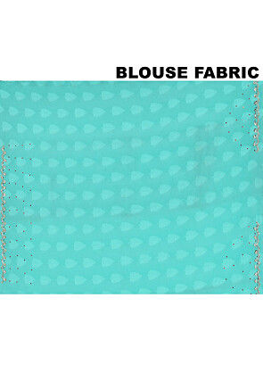 Hand Embroidered Chiffon Jacquard Saree in Turquoise