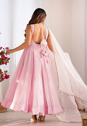 Embroidered Georgette A Line Suit in Pink