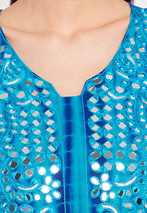 Hand Embroidered Georgette A Line Suit in Royal Blue