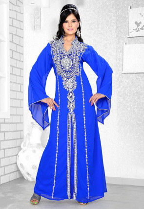 Hand Embroidered Georgette Abaya in Royal Blue : QFD224
