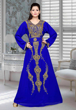Hand Embroidered Georgette Abaya in Light Blue : QFD411