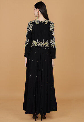 Hand Embroidered Georgette Abaya Style Suit in Black