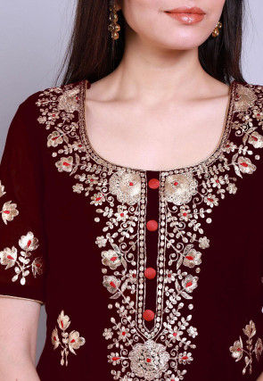 Hand Embroidered Georgette Abaya Style Suit in Brown