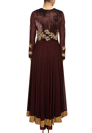 Hand Embroidered Georgette Abaya Style Suit in Brown