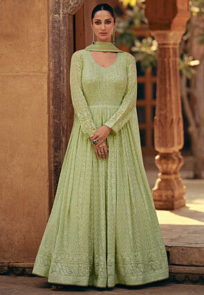 Green Embroidered Slit Style Pant Salwar Suit