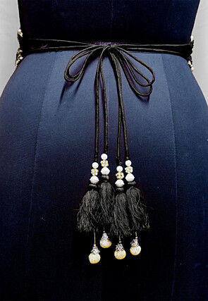 Hand Embroidered Georgette Adjustable Waist Belt in Black