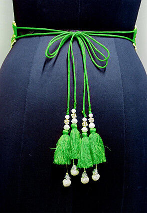 Hand Embroidered Georgette Adjustable Waist Belt in Green