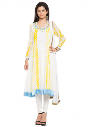 Hand Embroidered Georgette Anarkali Suit in Off White