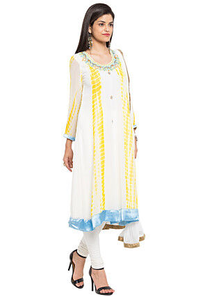 Hand Embroidered Georgette Anarkali Suit in Off White